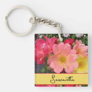 Rode gele rozenbloem Rozen Sleutelhanger