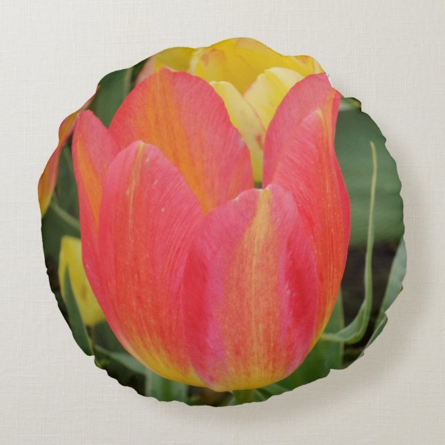 Rode gele Tulp-ventilator Rond Kussen (Achterkant)