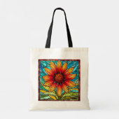Rode & Gele Wildbloem in Glas in lood Tote Bag (Achterkant)