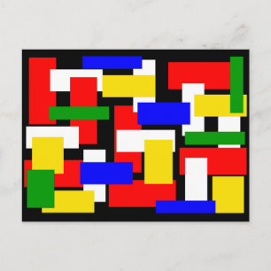 Rode, gele, zwarte, blauwe en groene blokken briefkaart