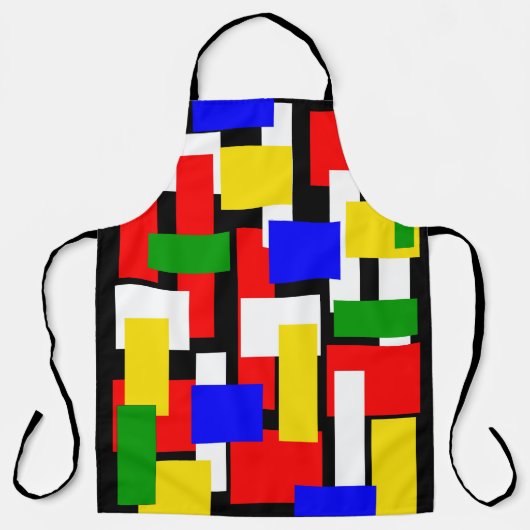 Rode, gele, zwarte, blauwe en groene blokken schort (Voorkant)