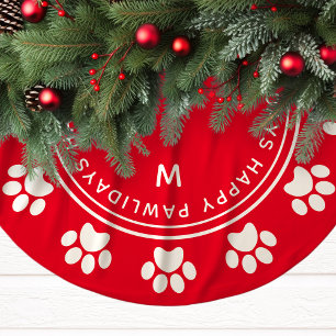 Rode Gelukkige Pawlidays Pootafdruk Huisdier Kerst Kerstboom Rok