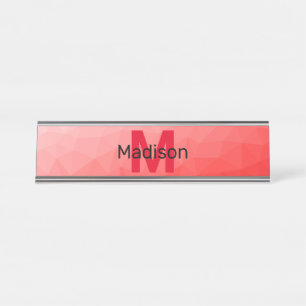 Rode geometrische meshpatroon met verloop Monogram Bureau Naambordje