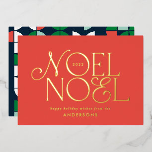 Rode geometrische Noel-script elegante modern Folie Feestdagenkaart