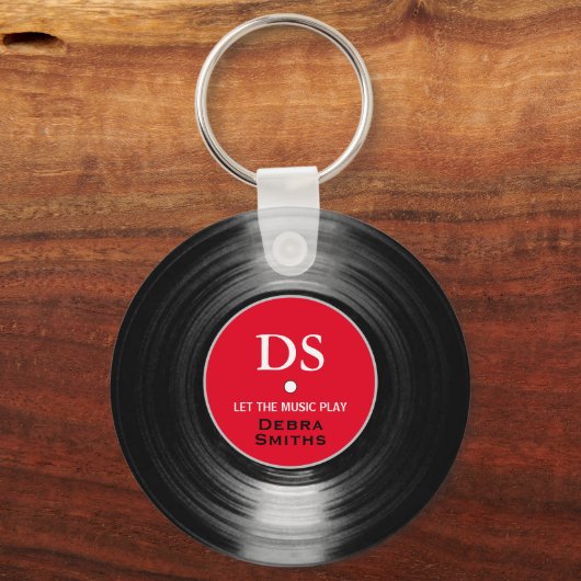 Rode gepersonaliseerde muziek vinyl record sleutel sleutelhanger (Voorkant)