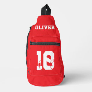 Rode gepersonaliseerde voetbal schoen sling bag