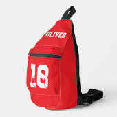 Rode gepersonaliseerde voetbal schoen sling bag (Rechterhoek)