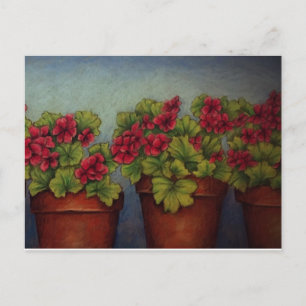 Rode Geraniums in kleipotten Briefkaart