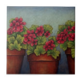 Rode Geraniums in kleipotten Tegeltje (Voorkant)