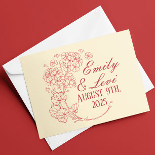 Rode Geraniums op Beige bruiloft Bedankkaart