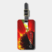 Rode gerbera daisy foto aangepaste naam script mod bagagelabel (Voorkant verticaal)