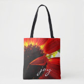 Rode Gerbera Daisy Fotografie Vreugde Script Moder Draagtas (Voorkant)
