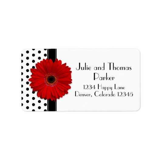 Rode Gerbera Daisy Wedding Adresetiketten Etiket (Voorkant)