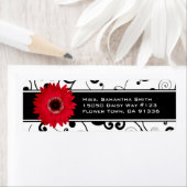 Rode Gerbera Daisy Zwart & Wit Scroll Etiket (Insitu)