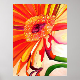 Rode Gerbera waterverf schilderkunst Poster
