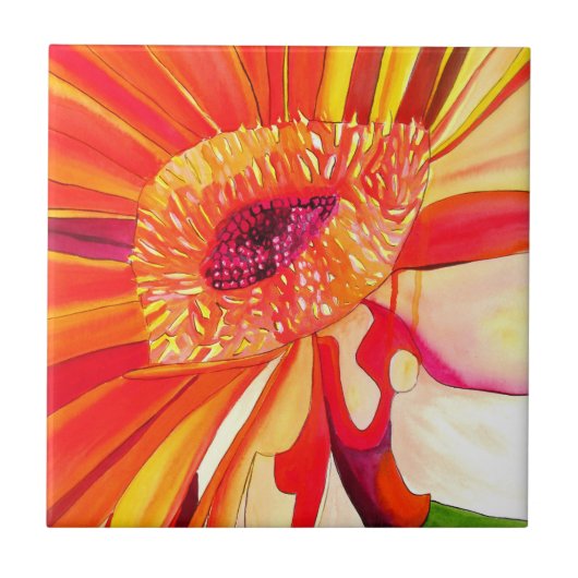 Rode Gerbera waterverf schilderkunst Tegeltje (Voorkant)