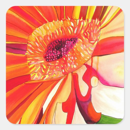 Rode Gerbera waterverf schilderkunst Vierkante Sticker (Voorkant)