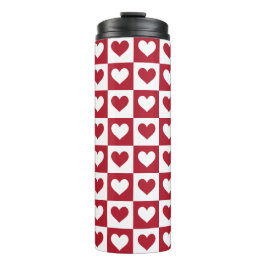 Rode geruite harten Schattigee Valentijnsdag Thermosbeker