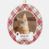 Rode Geruite Kerst Tartan Custom Cat Keramisch Ornament (Links)