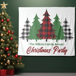 Rode geruite kerstbomen feest fotohokje wandkleed