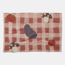 Rode geruite keukenhanddoek met groenten