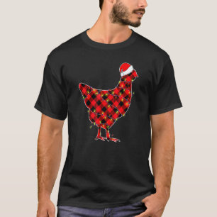 Rode geruite kip kerstlichtjes pyjama volwassene K T-shirt