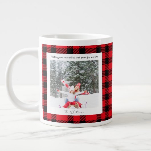 Rode geruite monogram 2 foto Kerst mok (Links)