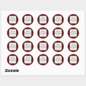 Rode geruite vrolijk kerstfeest ronde sticker (Vel)