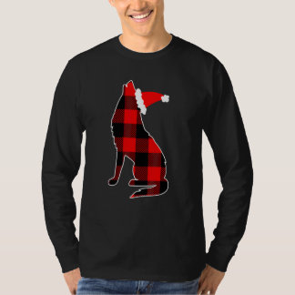 Rode geruite wolf kerstmuts kerst pyjama wolf t-shirt