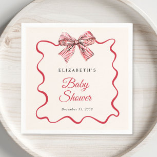 Rode gestreepte Coquette strik baby shower Servet