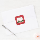 Rode gestreepte & groene Whimsical Kerststicker Vierkante Sticker (Envelop)
