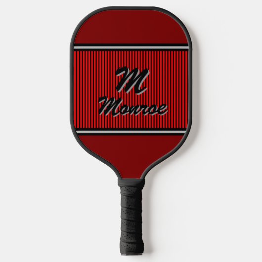 Rode gestreepte met monogram  pickleball paddle (Voorkant)
