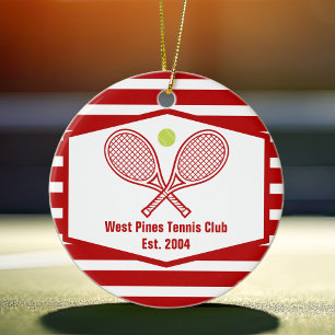 Rode gestreepte tennis aangepaste country club Ker Keramisch Ornament
