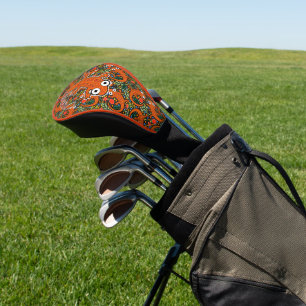 Rode gevlekte salamander op zwarte gepersonaliseer golfheadcover