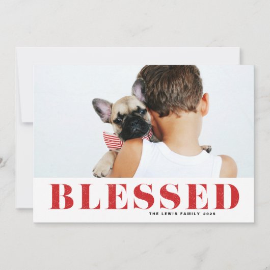 Rode Gezegende Typografie Foto Kerstmis Feestdagenkaart (Voorkant)