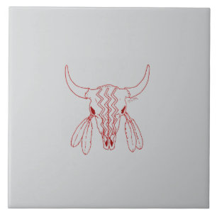 Rode Ghost Dance Buffalo grijze grote tegel Tegeltje
