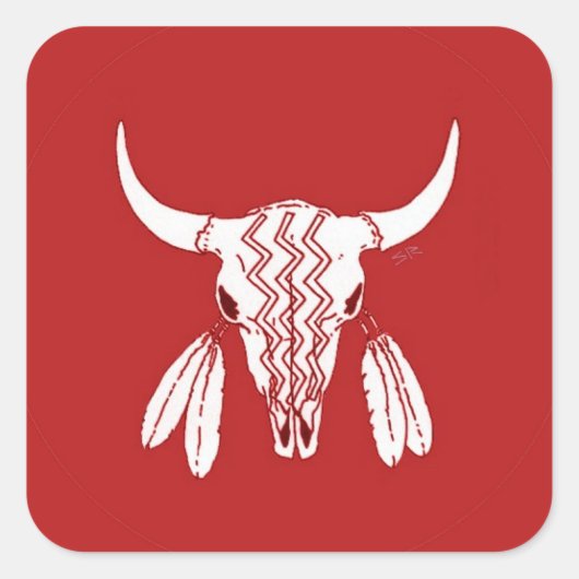 Rode Ghost Dance Buffalo vierkant grote stickers (Voorkant)