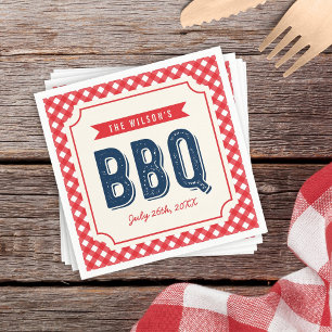 Rode Gingang en Blauwe BBQ Partij Servetten
