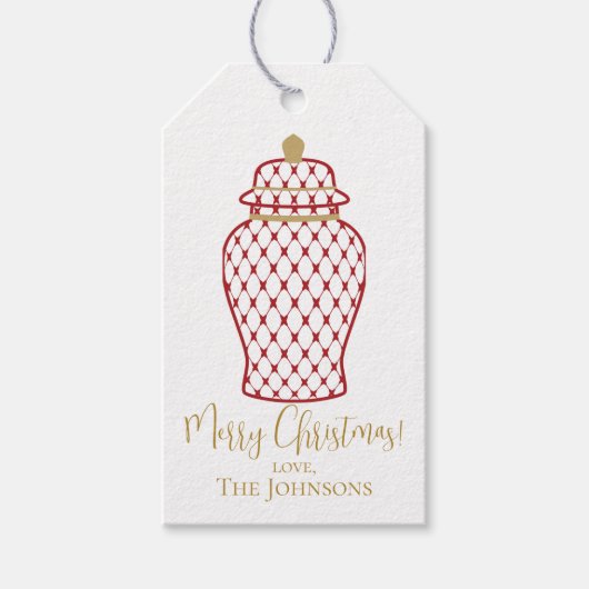Rode Ginger Jar, Chinoiserie Custom Christmas Cadeaulabel (Voorkant)