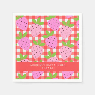 Rode Gingham Aardbei Baby Shower Feest Servet