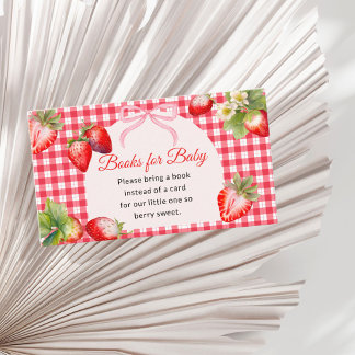 Rode Gingham Aardbei Boeken voor Baby Shower Informatiekaartje