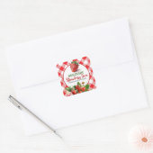 Rode Gingham Aardbei Jam Potlabel Vierkante Sticker (Envelop)