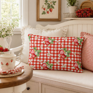 Rode Gingham Aardbeien Cottagecore Boerderijstijl Accent Kussen