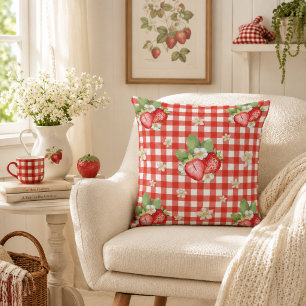 Rode Gingham Aardbeien Cottagecore Boerderijstijl Kussen