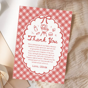 Rode Gingham Baby-Q Baby Shower Bedanktkaart Bedankkaart