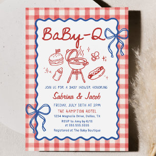 Rode Gingham BaBy-Q Baby Shower Feest Uitnodiging