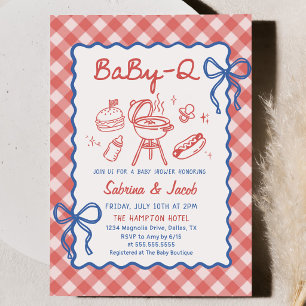 Rode Gingham BaBy-Q Baby Shower Feest Uitnodiging