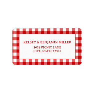 Rode Gingham Baby-Q Barbecue BBQ Baby Shower Adres Etiket