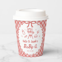 Rode Gingham Barbecue Baby-Q Baby Shower Papieren