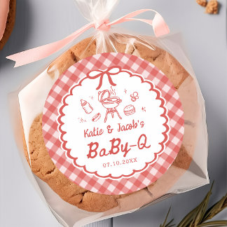 Rode Gingham Barbecue Baby-Q Baby Shower Sticker